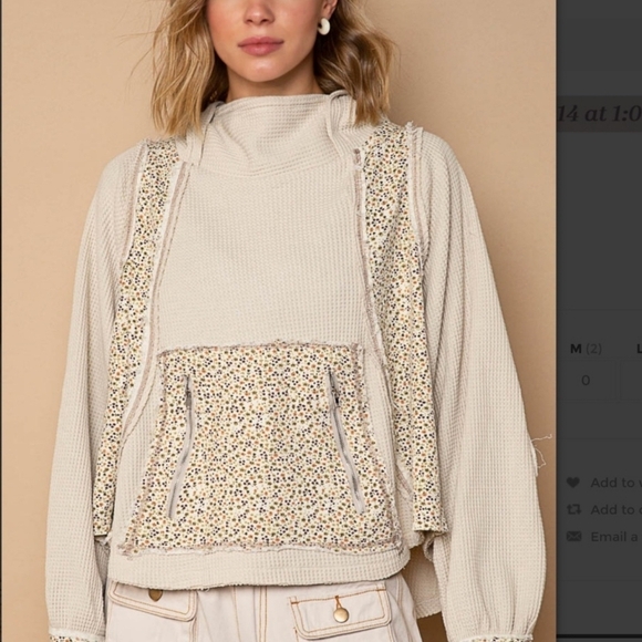 🔥NEW🔥 POL Waffle Knit Pull Over Hoodie With Floral Patchwork Sweater - Picture 5 of 7
